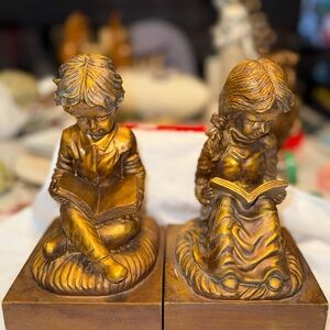 Bronze-Toned Reading Children Bookends